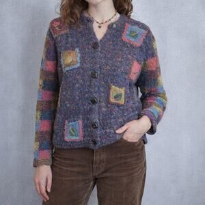 Vintage 90s PBJ Sport Embroidered Colorblock Knit Cardigan Small